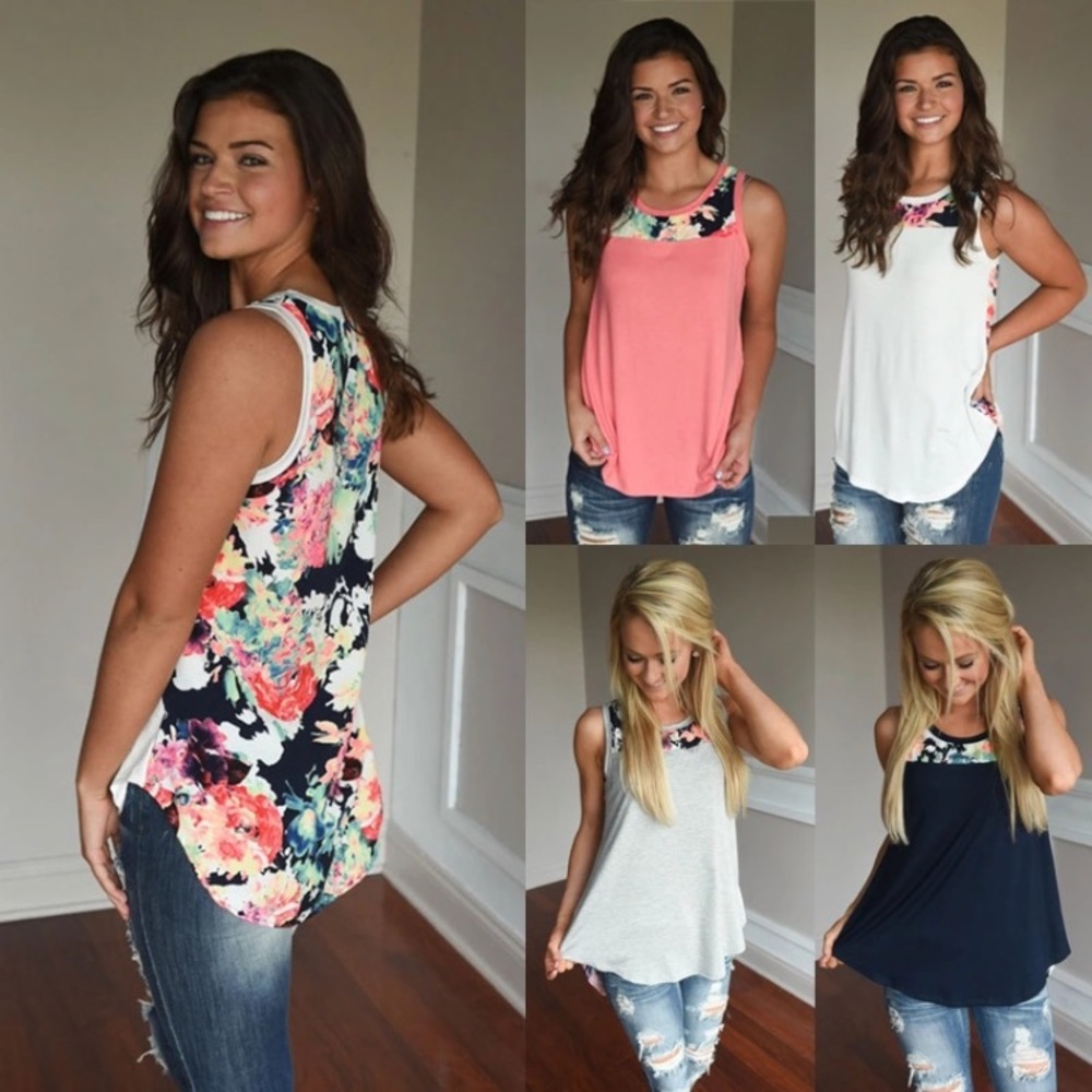 New Floral back navy tank top cotton